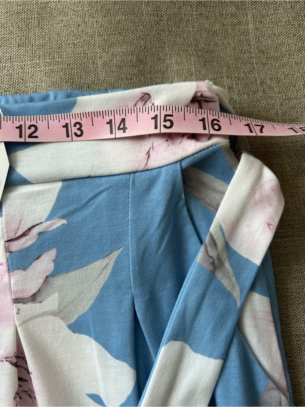Blue Floral Wide Leg Pants with Tie Waist - Picture 5 of 6